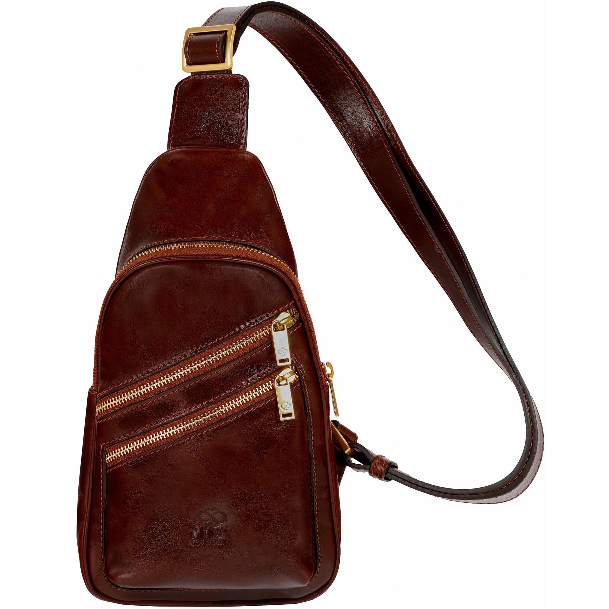 Time Resistance Leather Crossbody Bag - Brown Sling Bag - Messenger Bag for Men and Women - Handmade