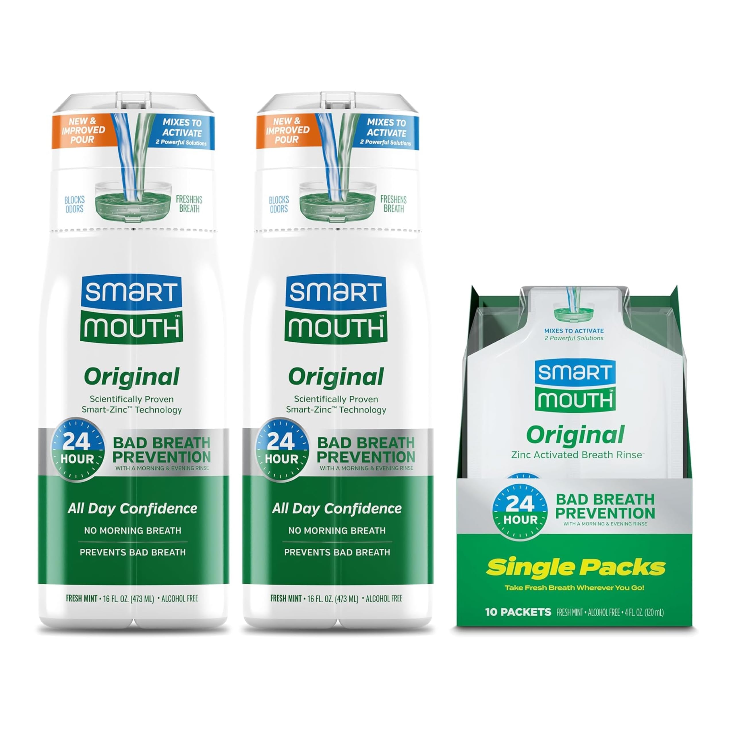 SmartMouthOriginal Activated 2-Pack Mouthwash & Single Packs, Travel Mouthwash, Fresh Mint