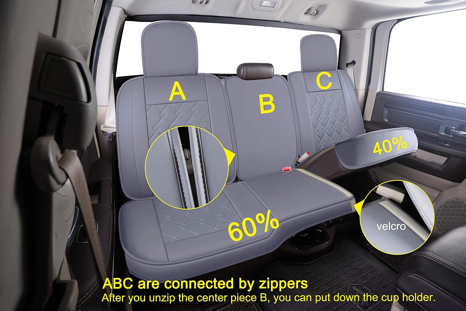 🔥 LUCKYMAN CLUB 81D-XFG Ram Seat Covers Full Set, Fit for Most of The 2006-2020 Ram 1500 2500 3500 Crew Cab& Quad Cab Truck, with Faux Leather (81XFG-Gray)