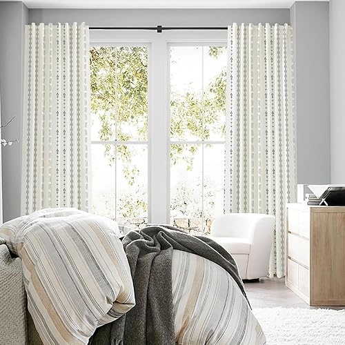 Miniatura 3 de Cortinas de lino semitraslúcidas para sala de estar de 84 pulgadas de largo, cortinas bohemias de estilo bohemio para ventana de dormitorio, Crema y