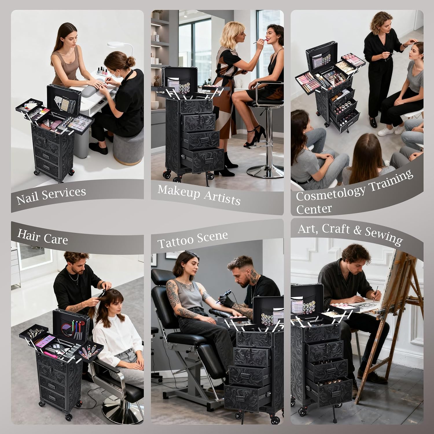  Rolling Makeup Case with Drawers Cosmetology Case on Wheels 4 IN 1 Makeup Case 3 Drawers with Foot Stand Spring-release Mechanism Rolling Make Up Organizer for Artist Salon Nail Teach Trunk thumbnail