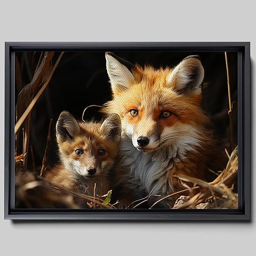 Fox Mother Cub Print, In The Style Of Stencil,Based, Kids Wall Art, Kids Wall Art Display, Mom And Baby Animal Art Print, Wall Art, Art Print