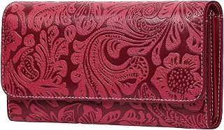 GOIACII Leather Wallets for Women RFID Blocking Western Clutch Red