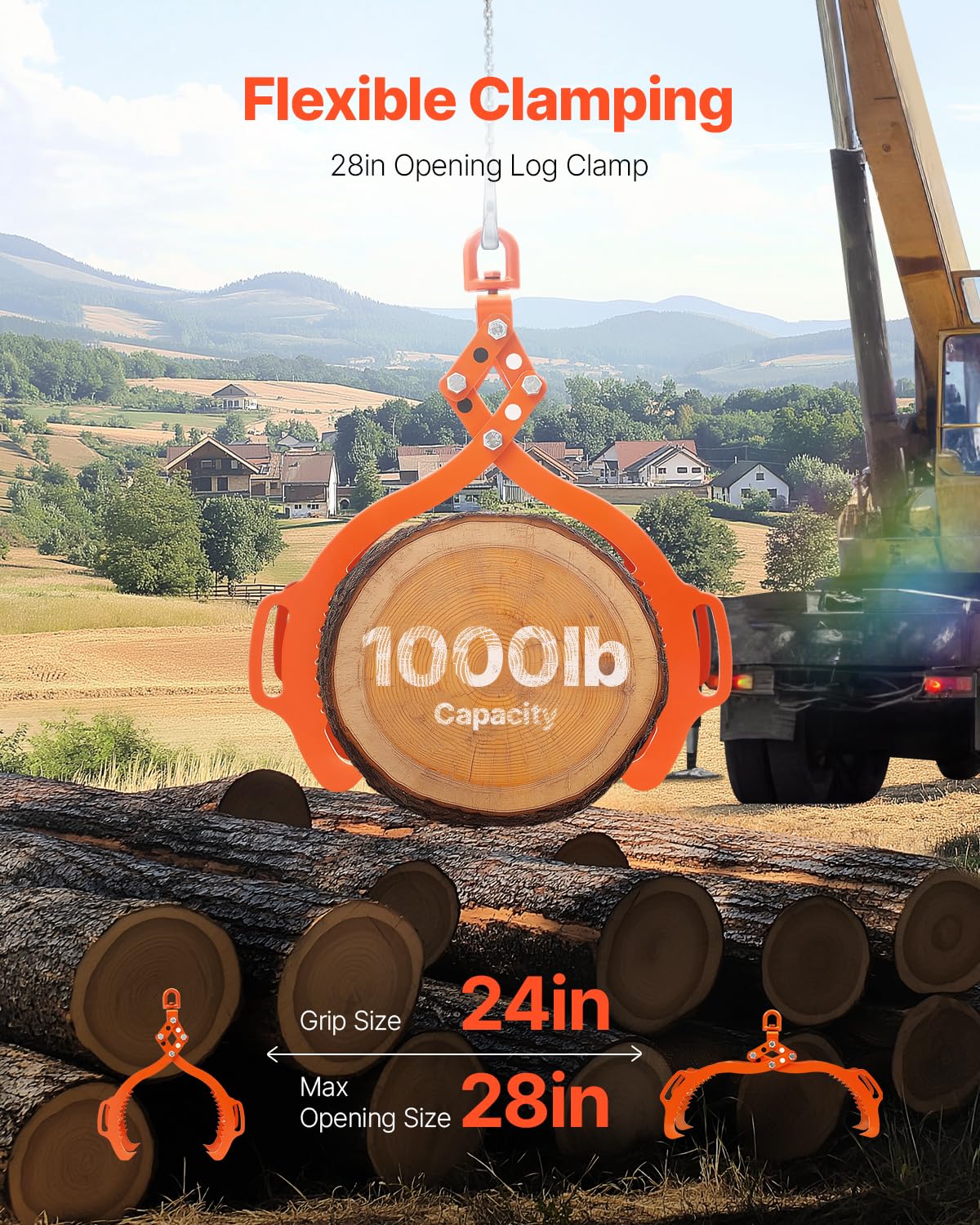 VEVOR Pinze per Sollevamento Pietre 710 mm a 4 Artigli, Pinze per Tronchi Girevole in Acciaio Capacità Sollevamento 453 kg Design ad Artiglio Seghettato, Pinze Aggancio per Camion, Trattori, Carrelli