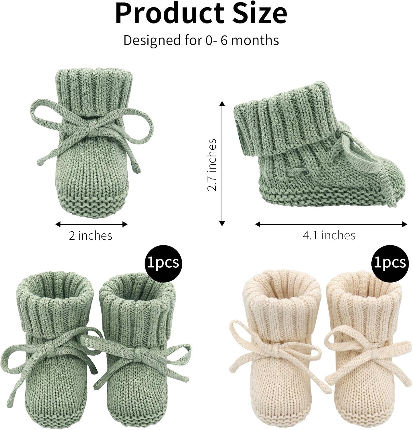 LifeTree Baby Knit Booties-2 Pairs, Cozy Cotton Handmade Crochet Baby Shoes, Newborn Winter Booties 0-6 Months for Boys & Girls, Warm Soft Baby Infant Socks