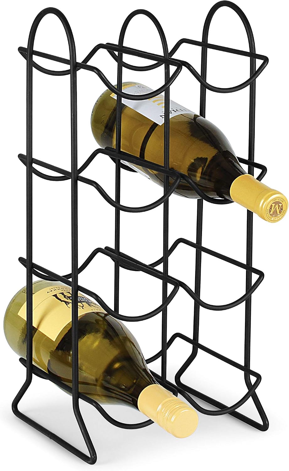 Spectrum 6 Bottle Wine Rack Freestanding Countertop Wine Bottle Holder Storage, Modern Black Metal Wire Wine Rack Organizer for Kitchen Counter Tops Base Cabinet Insert Pantry 3 Tier Wine Shelf