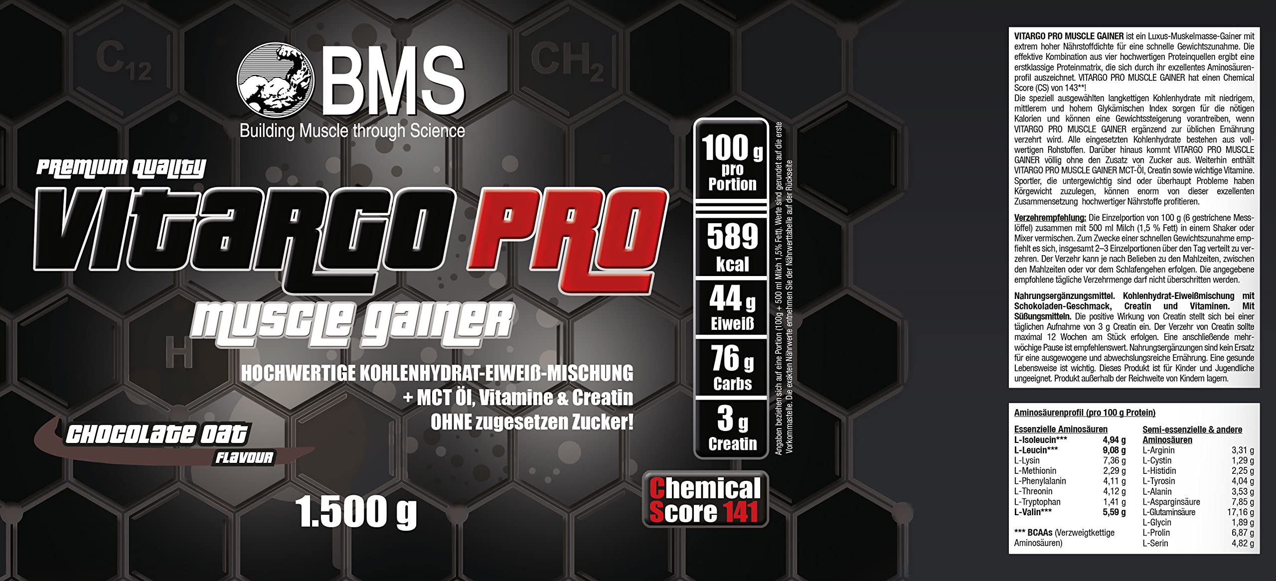 BMS Vitargo Pro Muscle Gainer Choco Oat 3750g