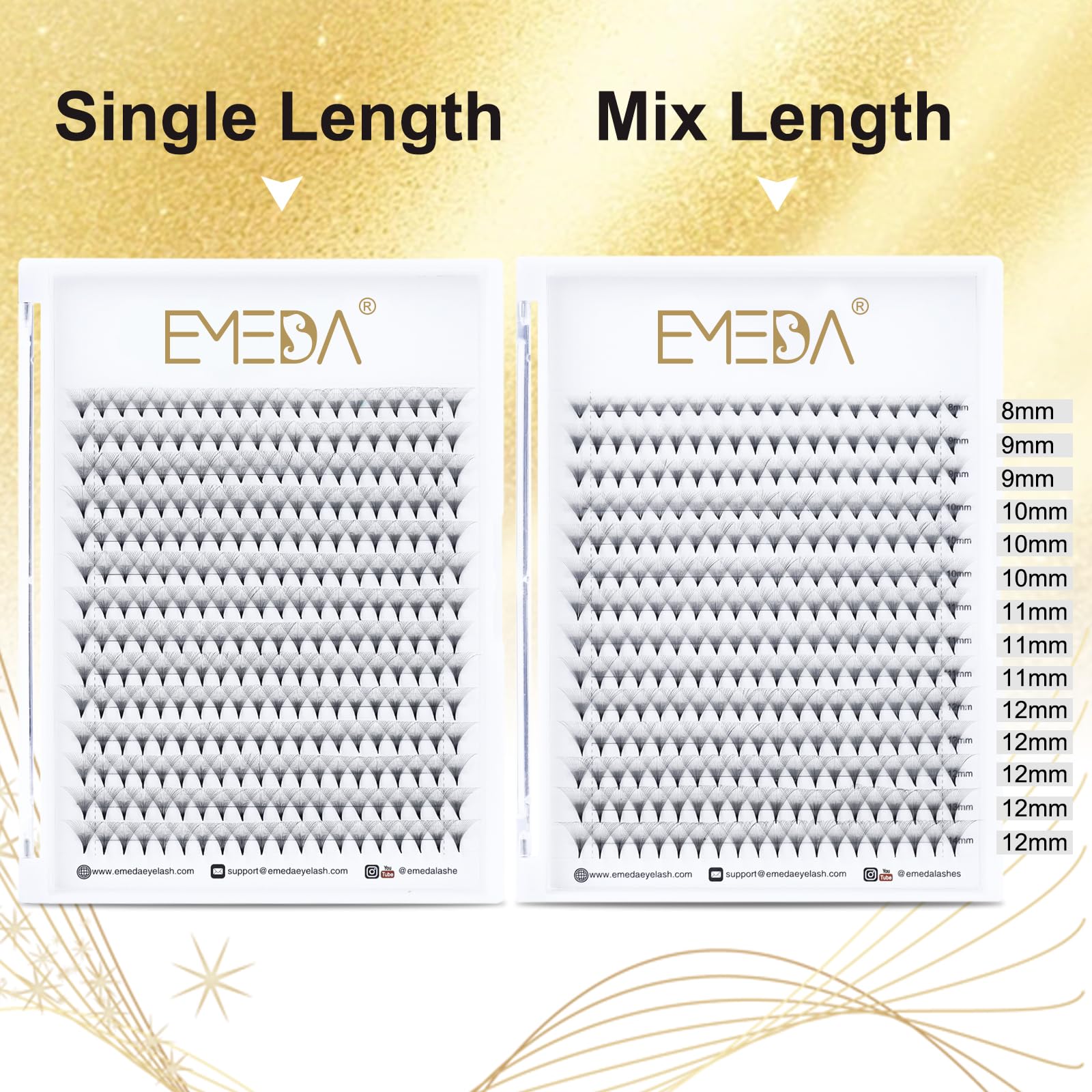 EMEDA 280 pcs 20D Estensioni Ciglia a Grappolo Russo 0.05mm D Curl Mixed 8-14mm Estensioni ciglia volume 20D Premade Ciglia Fans D curl Individual Cluster Lash Extensions (20D 0.05-D-mix)