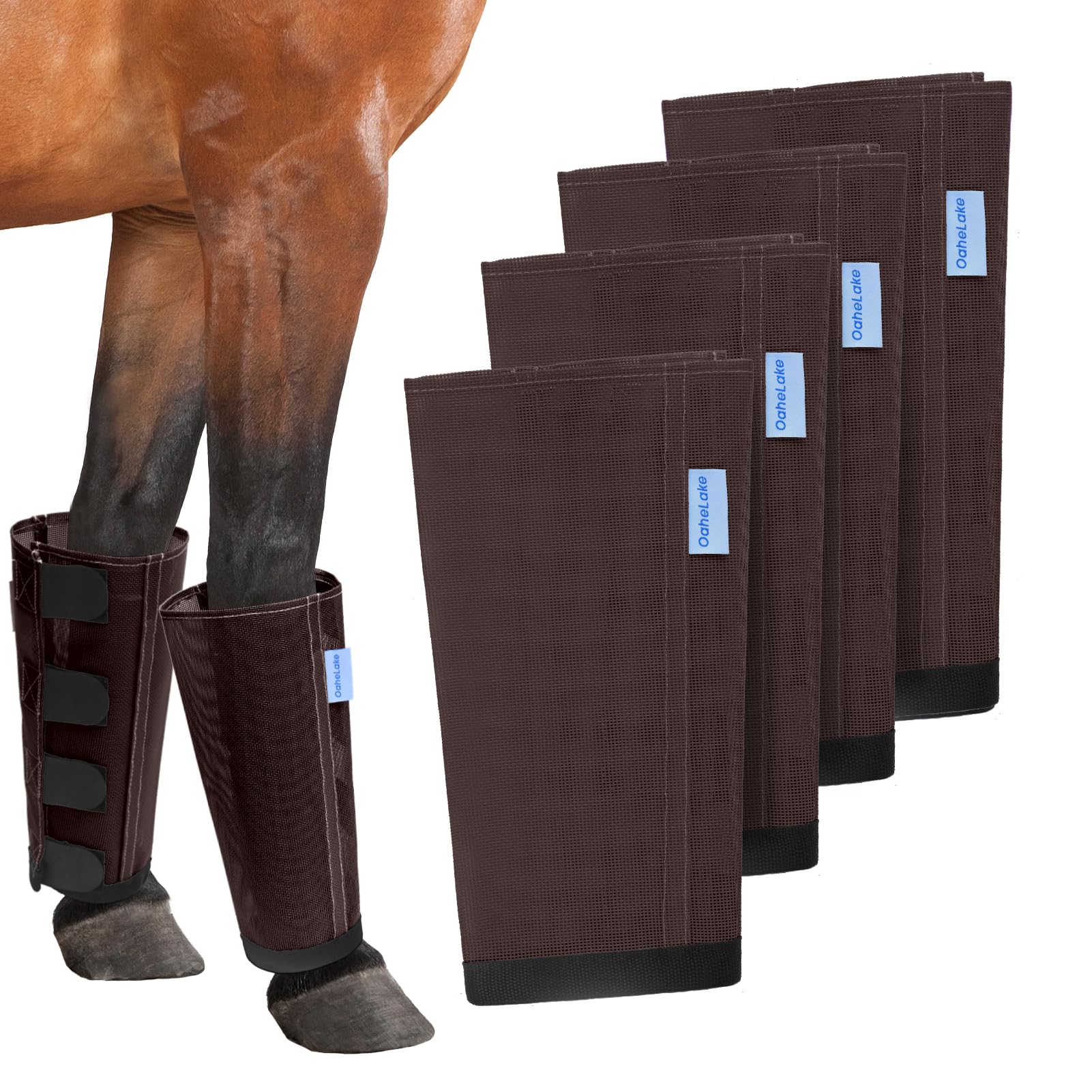 Mesh Horse Fly Boots Set of 4, Loose Fitting Leggings for Horses, Reduce Stressful Stomping, Breathable Adjustable and Universal Fit for 4 Legs, Reliable Stay Put (Brown) — image 1