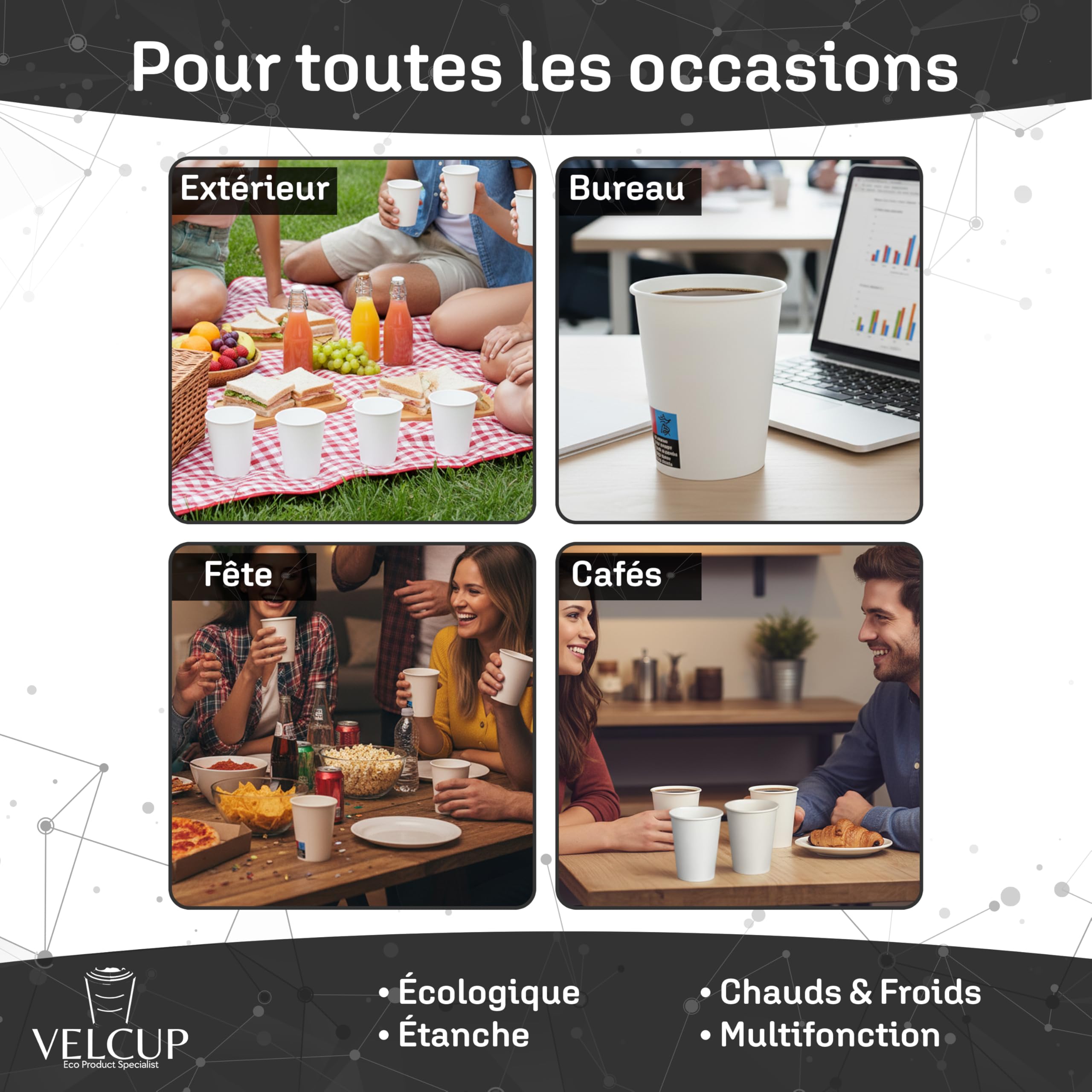 Lot de 1000 gobelets jetables en carton blanc 7 oz (200 ml / 20 cl) – renforcé 4,2 g par unité, résistants à la chaleur, idéals pour professionnels, cafés, bureaux et événements