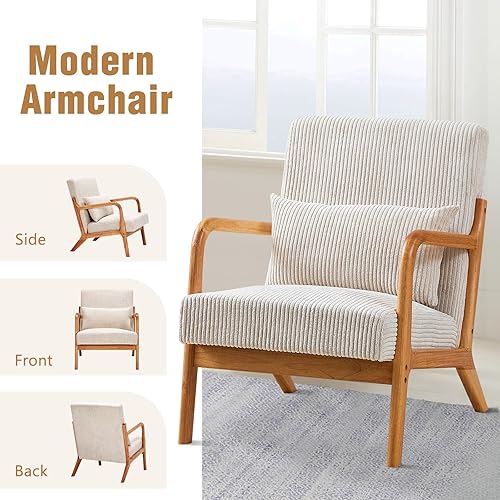 Miniatura 5 de Furniliving Juego de 2 sillas decorativas de madera para sala de estar, sillas de lectura tapizadas con marco de madera resistente, sillones de pana