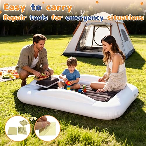 Miniatura 16 de Cama inflable de viaje para niños, colchón de aire portátil y cómodo con parachoques de seguridad de 3 lados, cama inflable para acampar y viajar