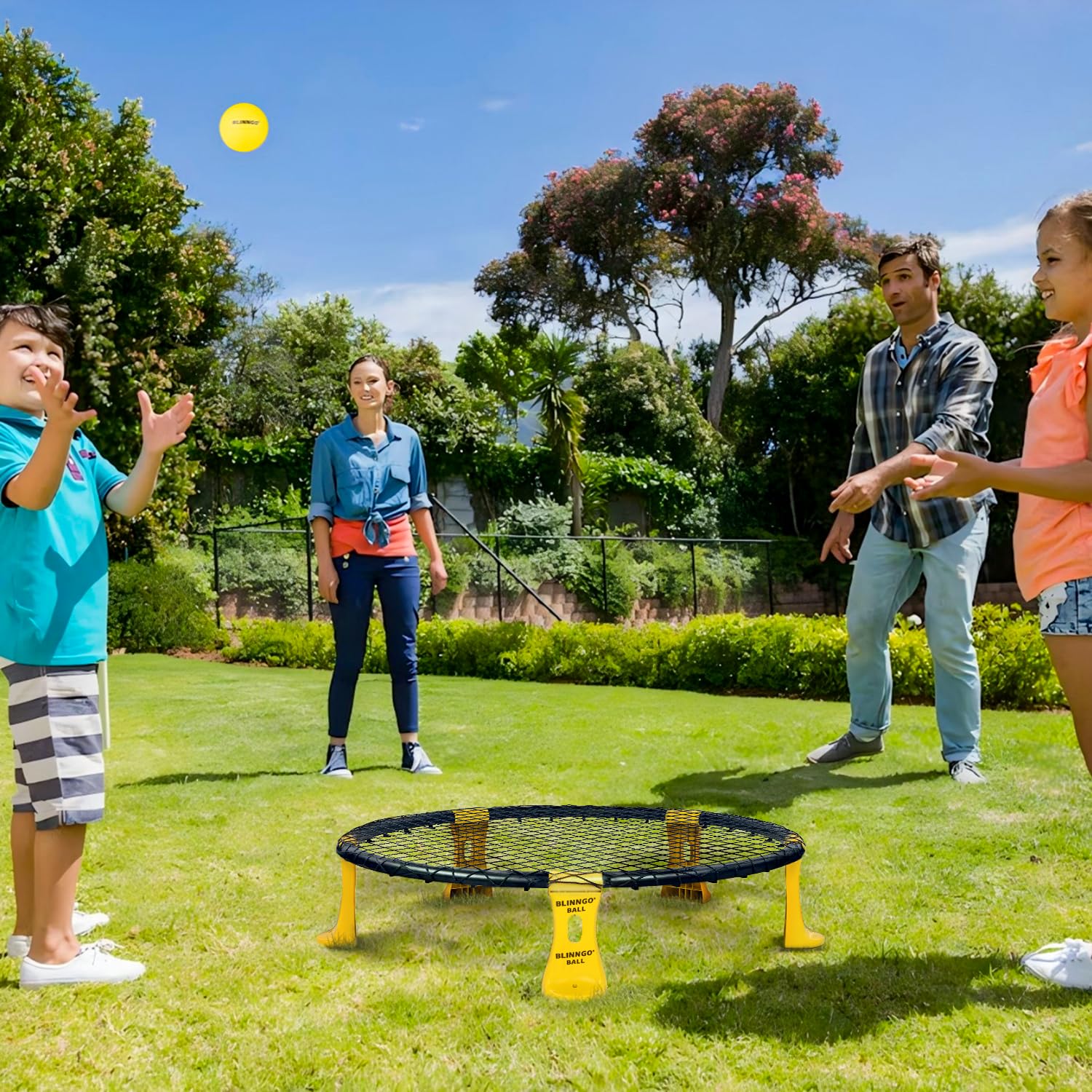 Roundnet - Juego de 3 bolas, disponible todo el día, juego de red redonda con tira de luz, césped, playa, patio trasero, juego de red redonda para principiantes y jugadores