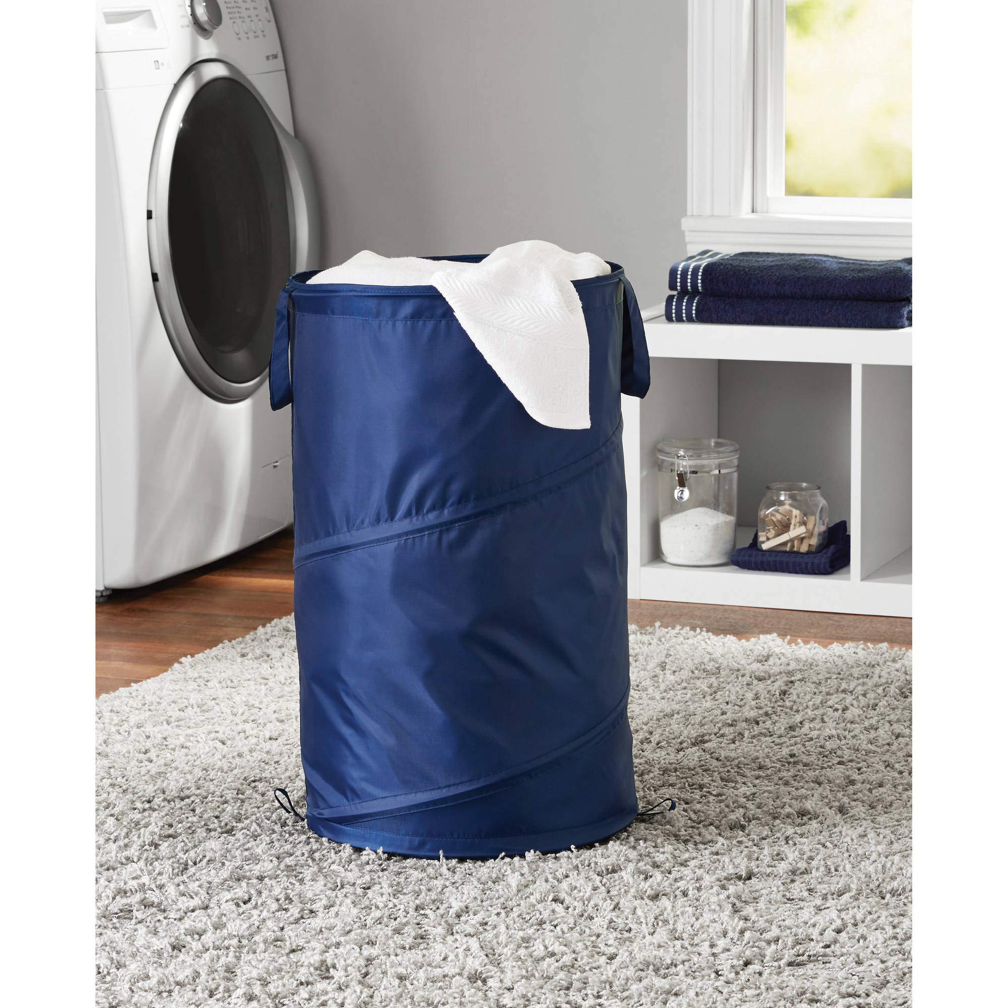 Deahun Mainstays Pop-up Spiral Polyester Laundry Hamper, Teal (Navy)