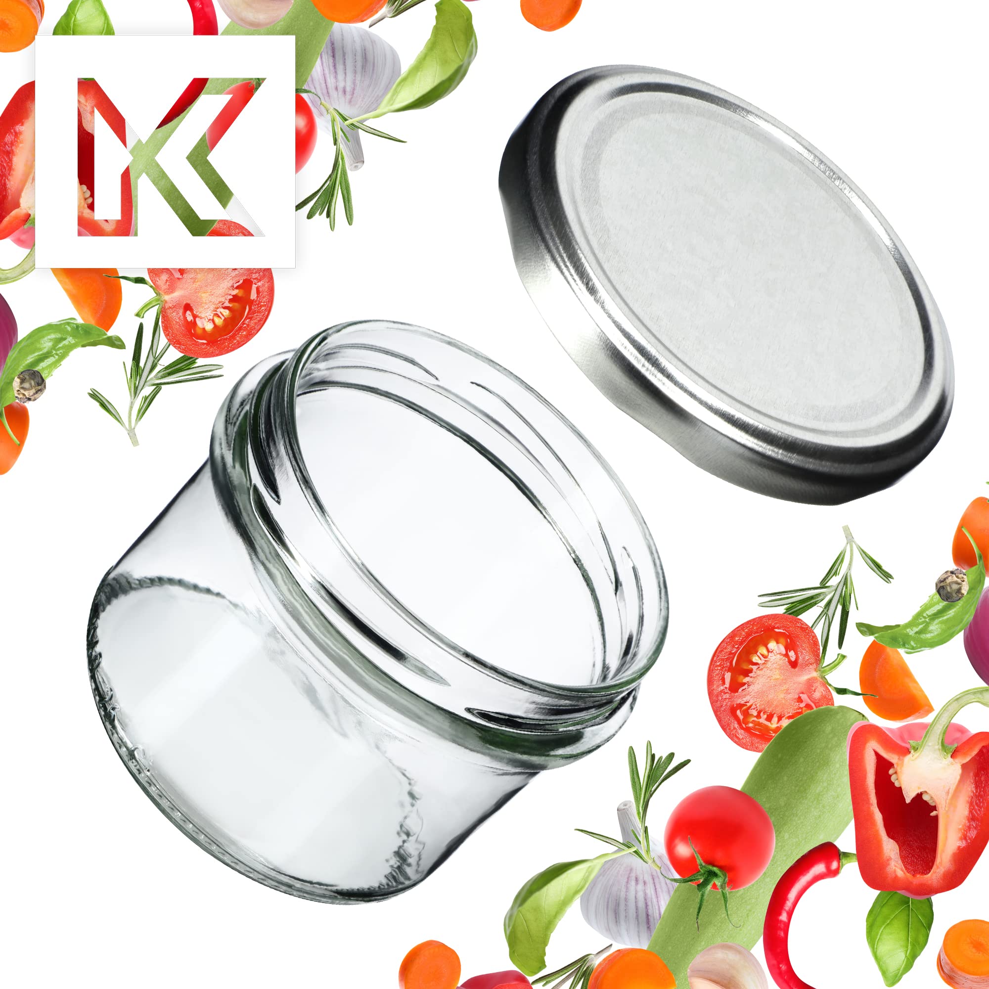 KADAX Lot de 100 bocaux en verre 235ml Ø82 – Pour confitures, conserves, cornichons & miel – Bocaux à vis, sans couvercle