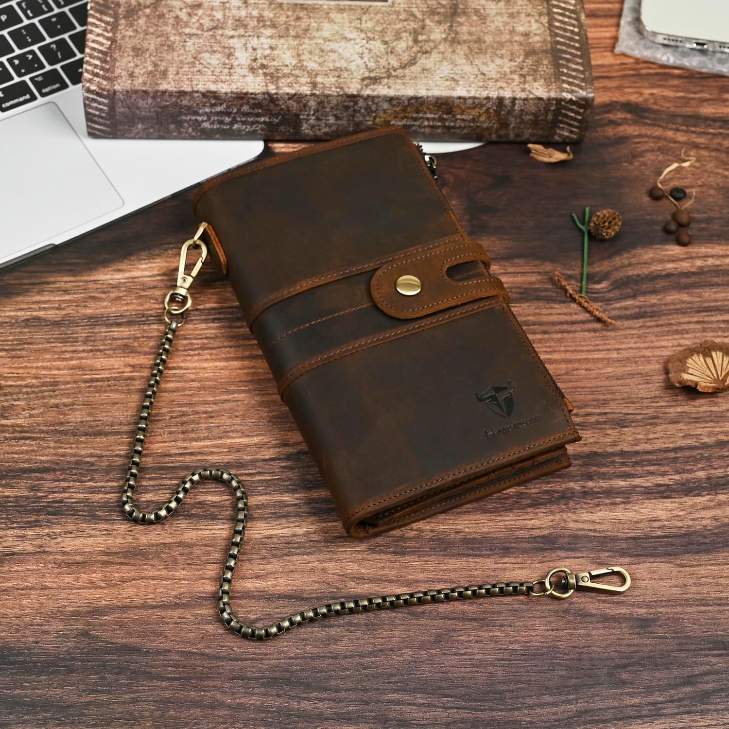 Genuine Crazy Horse Leather Travel Gift Coin Pocket Card Case Long Organizer Chain Rfid Wallet Purse With Snap For Men Male 1803 1815 (1815 Brown) - Image 4