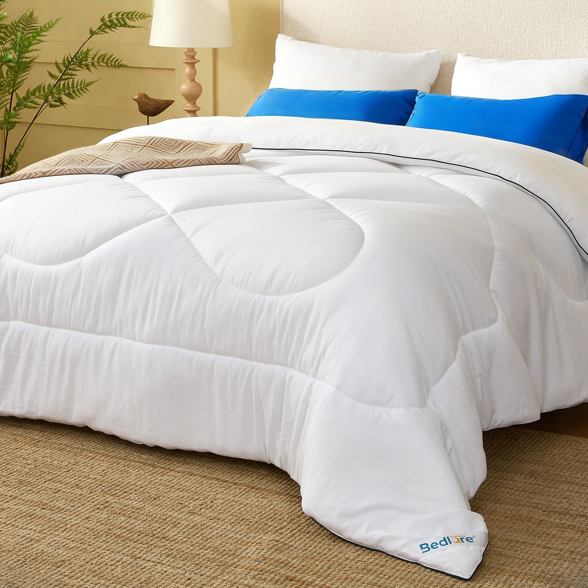 BEDLORE Comforters Queen Size Duvet Insert, All Season Down Alternative Queen Comforter, Ultra-Soft Quilted Bed Comforter with Corner Tabs, Machine Washable, White 88×88 Inches