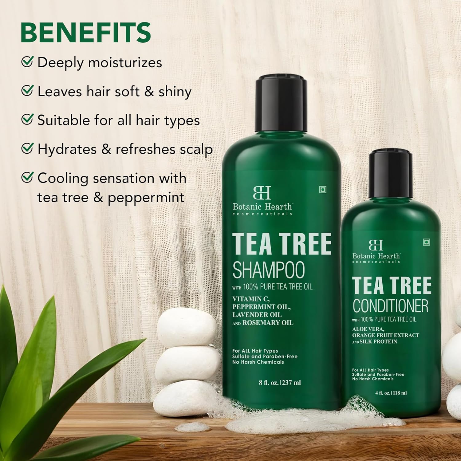 Botanic Hearth Tea Tree Shampoo 8Fl Oz And Conditioner 4 Fl Oz | With 100% Pure Tea Tree Oil, For Itchy And Dry Scalp, Sulfate/Paraben Free | For Men And Women - Image 2