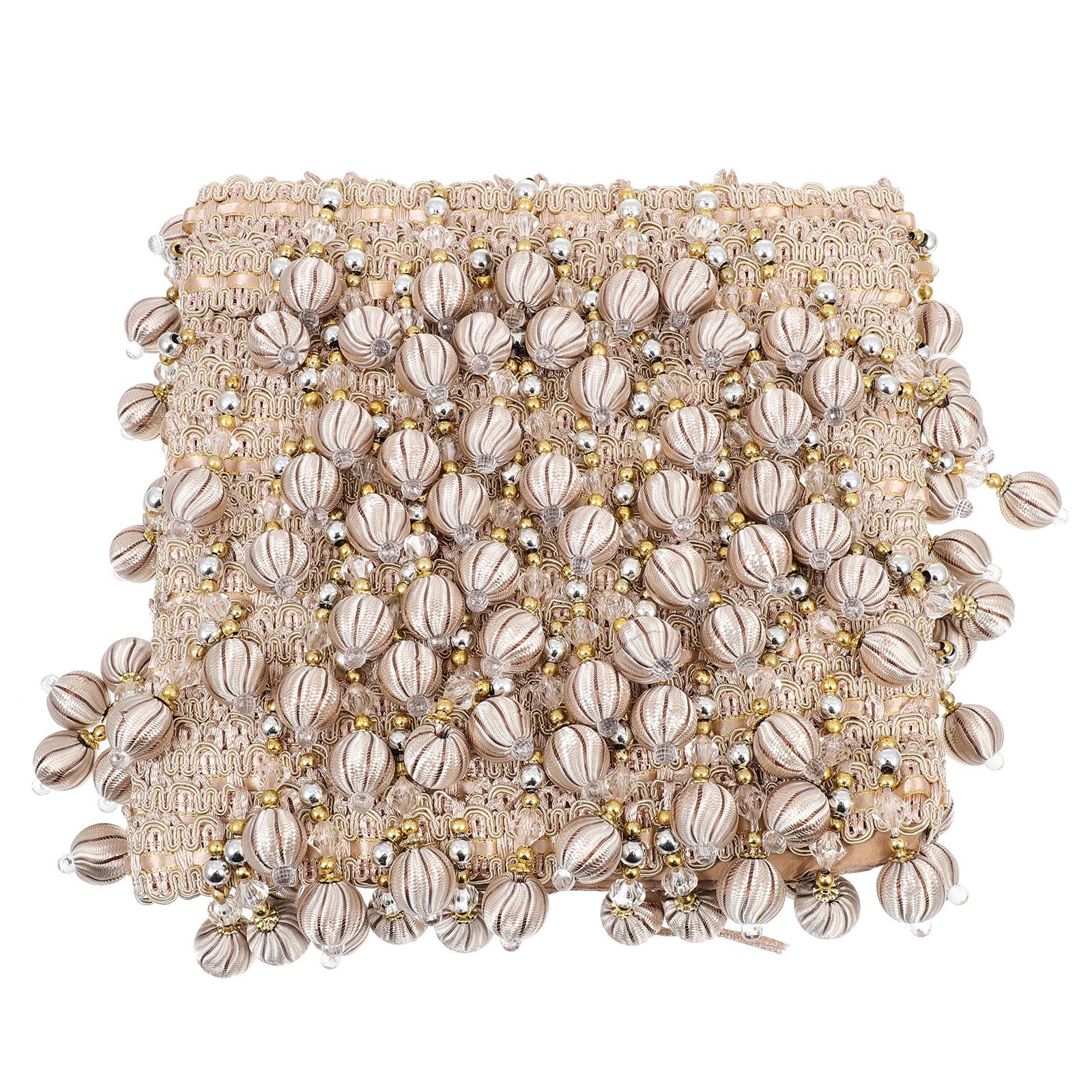 Bordure à Franges de Rideaux Perles Beige Accessoire de Rideau Salon Polyester Frange Pompon Décorative pour DIY Fourniture Rideau et Décoration Maison