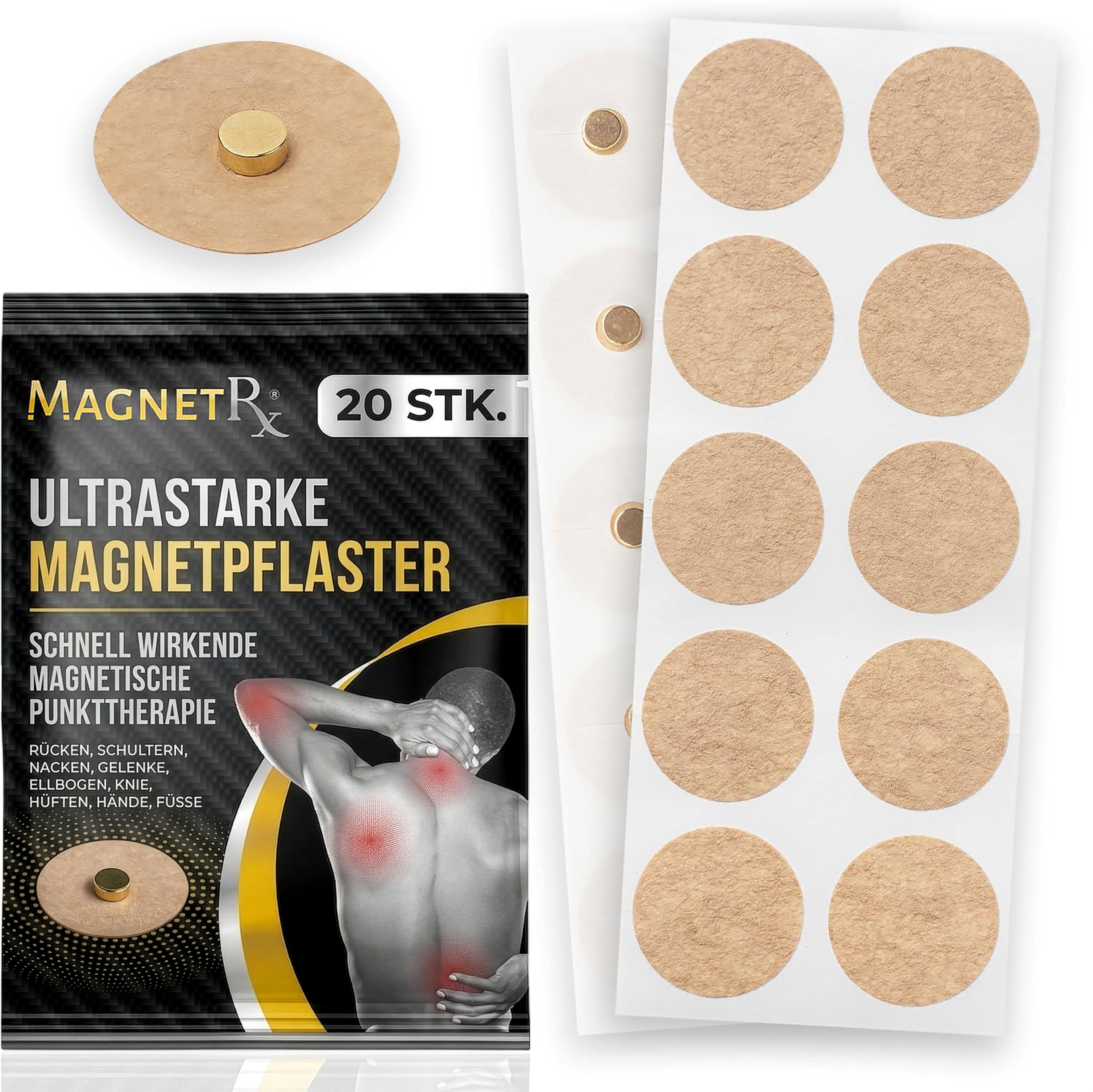 MagnetRX® Magnetische Akupressurpflaster- 3.500 Gauss Ultrastarke - Magnetische Pflaster- Akupressur Magnetpflaster (20er Pack)