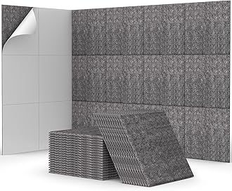 48 Pack Sound Proofing Panels Self-adhesive, TONOR 30x30x0,9cm Square Acoustic Wall Absorbing Panels, High Density Insulation Treatment Soundproofing Panels for Recording Studio, Home, Offices, Grey