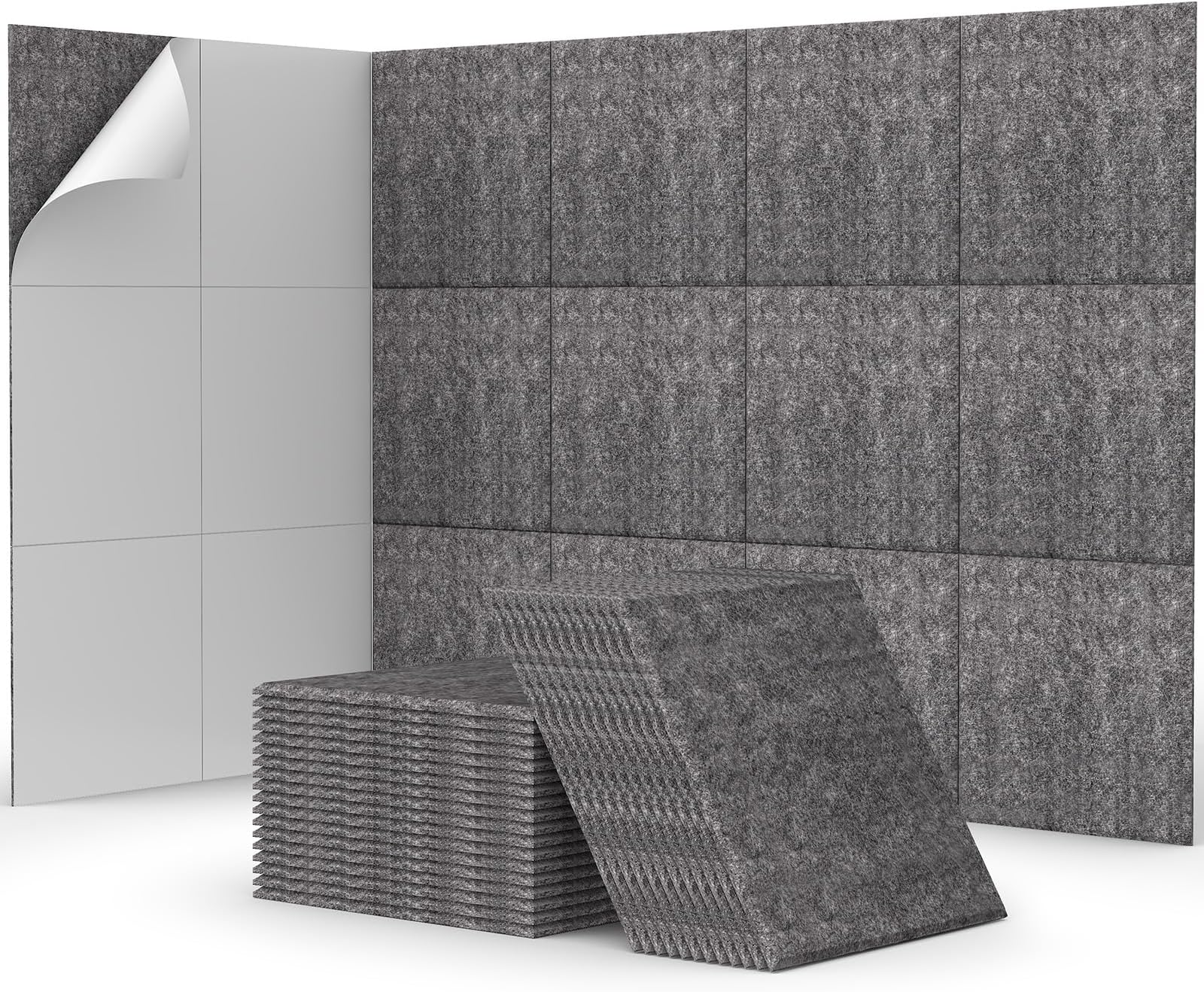 48 Pack Sound Proofing Panels Self-adhesive, TONOR 30x30x0,9cm Square Acoustic Wall Absorbing Panels, High Density Insulation Treatment Soundproofing Panels for Recording Studio, Home, Offices, Grey