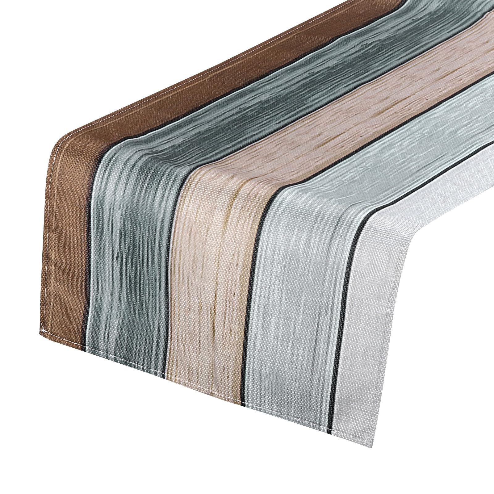 uxcell Table Runner 72" x 13", Retro Cotton Linen Table Runner, Brown Gray Stripes, Brown/Dark Grey/Khaki/Grey/Light Grey