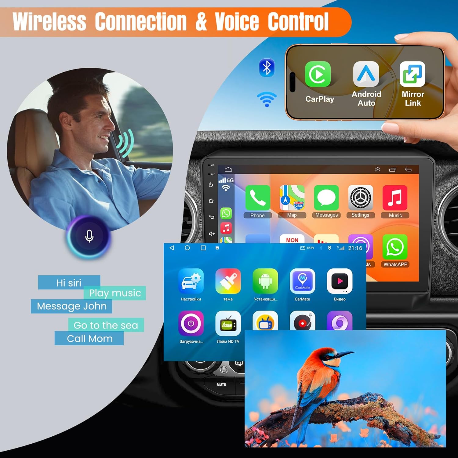 Car Radio for Jeep Wrangler JL 2018-2021 & Gladiator JT 2020-2021, 6+128GB Android 15 Car Stereo Support Wireless Carplay & Android Auto Bluetooth Voice Control/DSP/EQ/FM WiFi Backup Camera