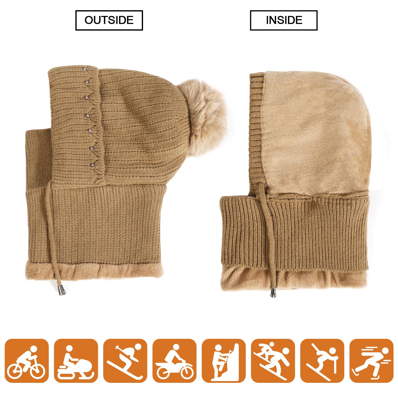 TAGVO Pasamontañas Termico para Mujer, Balaclava Polar Multifuncional Pasamontañas Invierno Capucha Polar Máscara de Esquí para Clima Frío Montaña Camping Senderismo