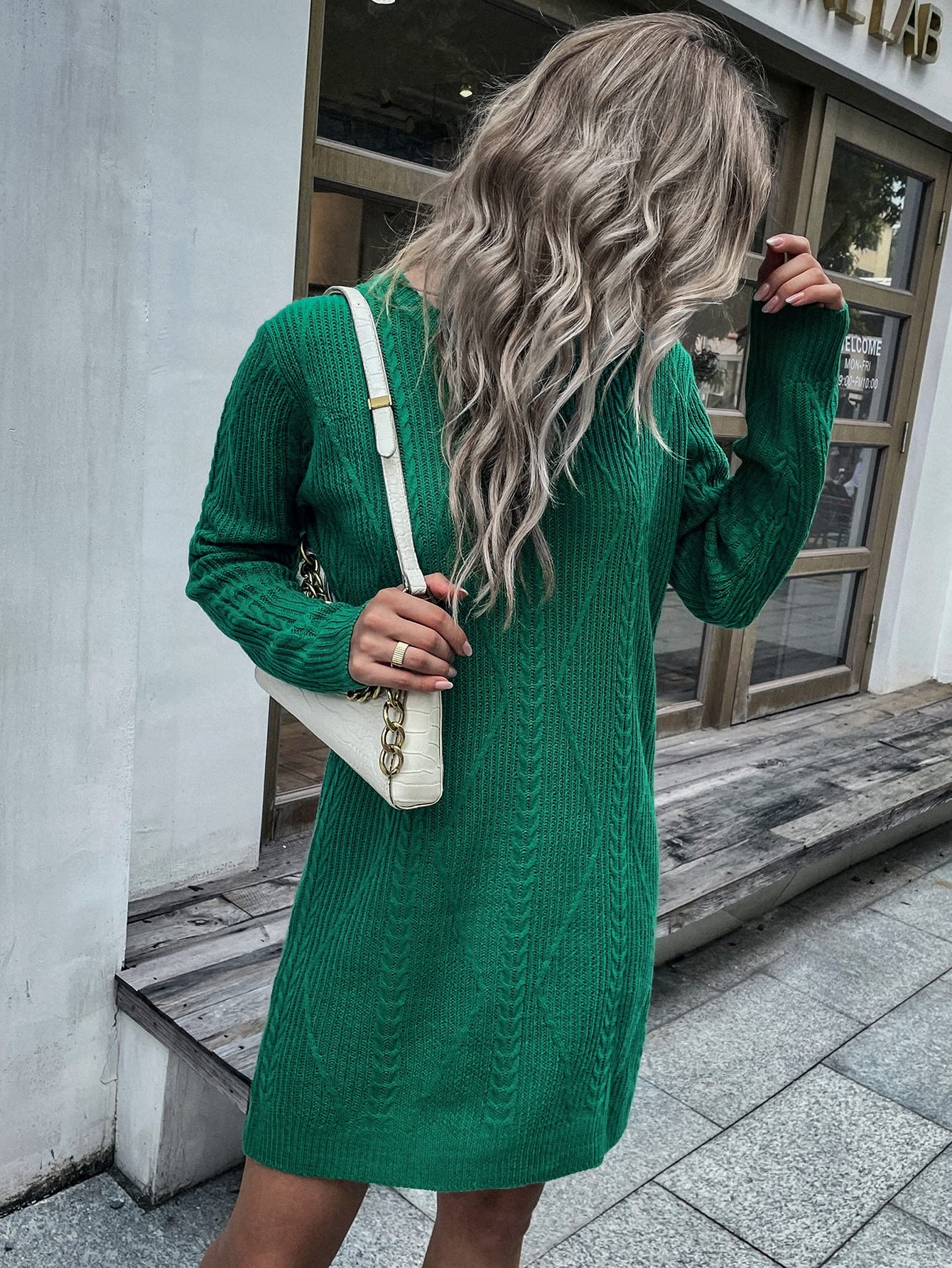 Amazon.com: Navhao Sweater Dress for Women- Cable Knit Sweater Dress (Color  : Green, Size : Small) : Clothing, Shoes \u0026 Jewelry
