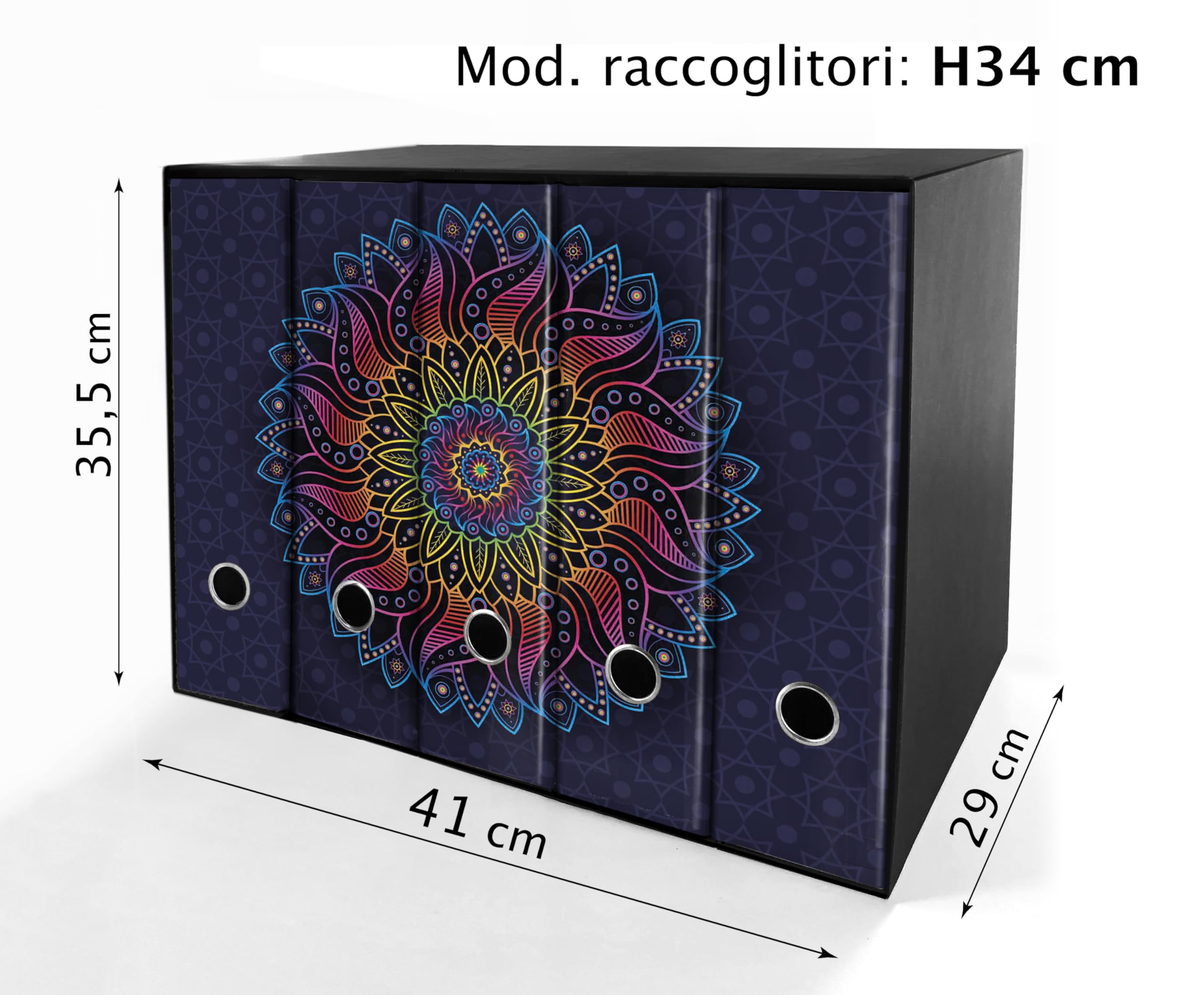 SET da 5 Raccoglitori ad anelli - MANDALA ARCOBALENO (28x34 cm con 4 anelli)