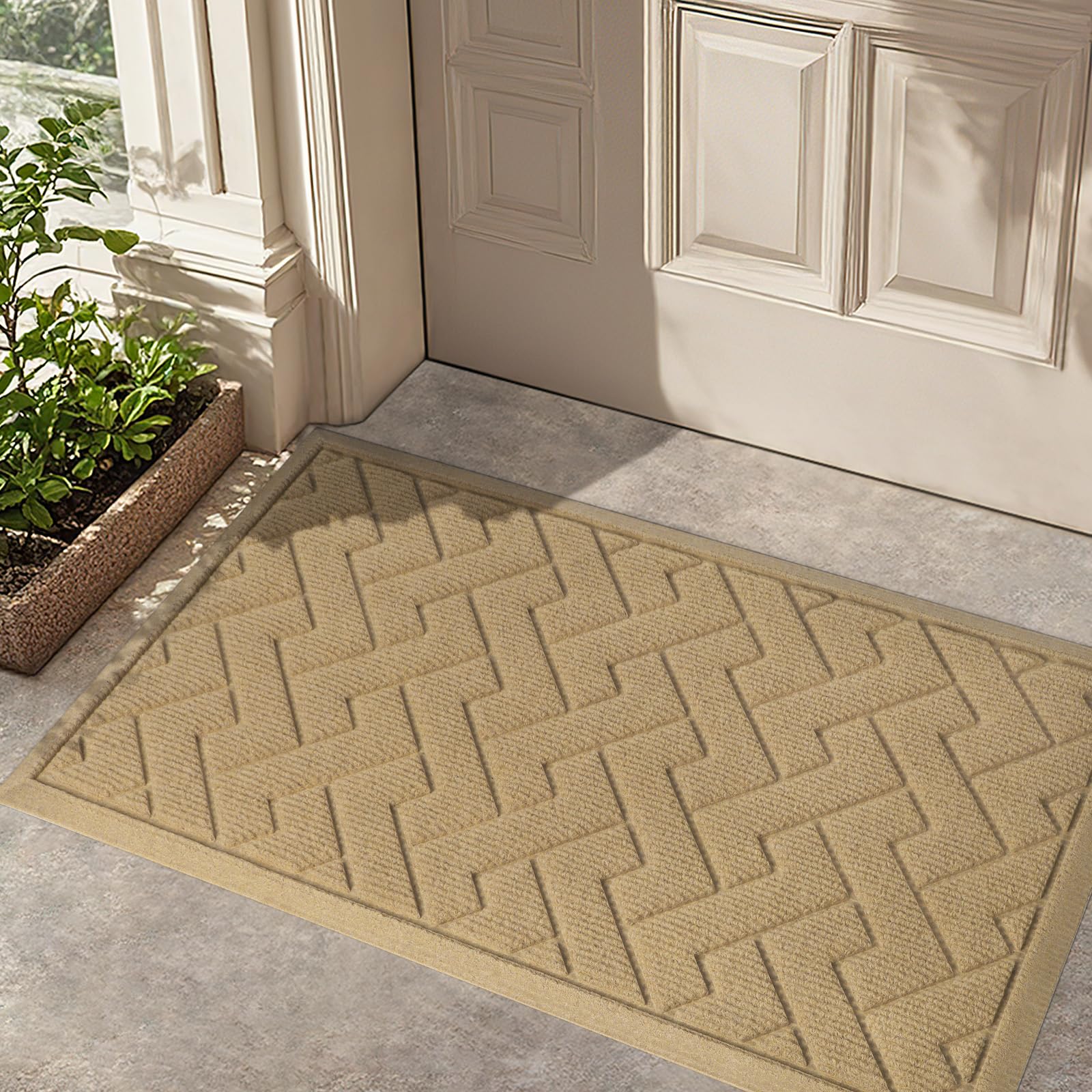 LEKEEPGO Felpudo Entrada Casa, Alfombra Entrada Casa Absorbente, Alfombra Exterior para Puerta Atrapapolvo a la Suciedad, Alfombrilla Antideslizante de la casa, 43 x 75 cm, Beige