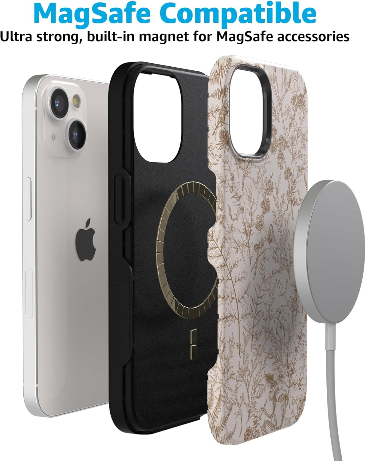 Casely iPhone 15 Case | Beige Garden | Neutral Floral | Bold Protective Design | Compatible with MagSafe