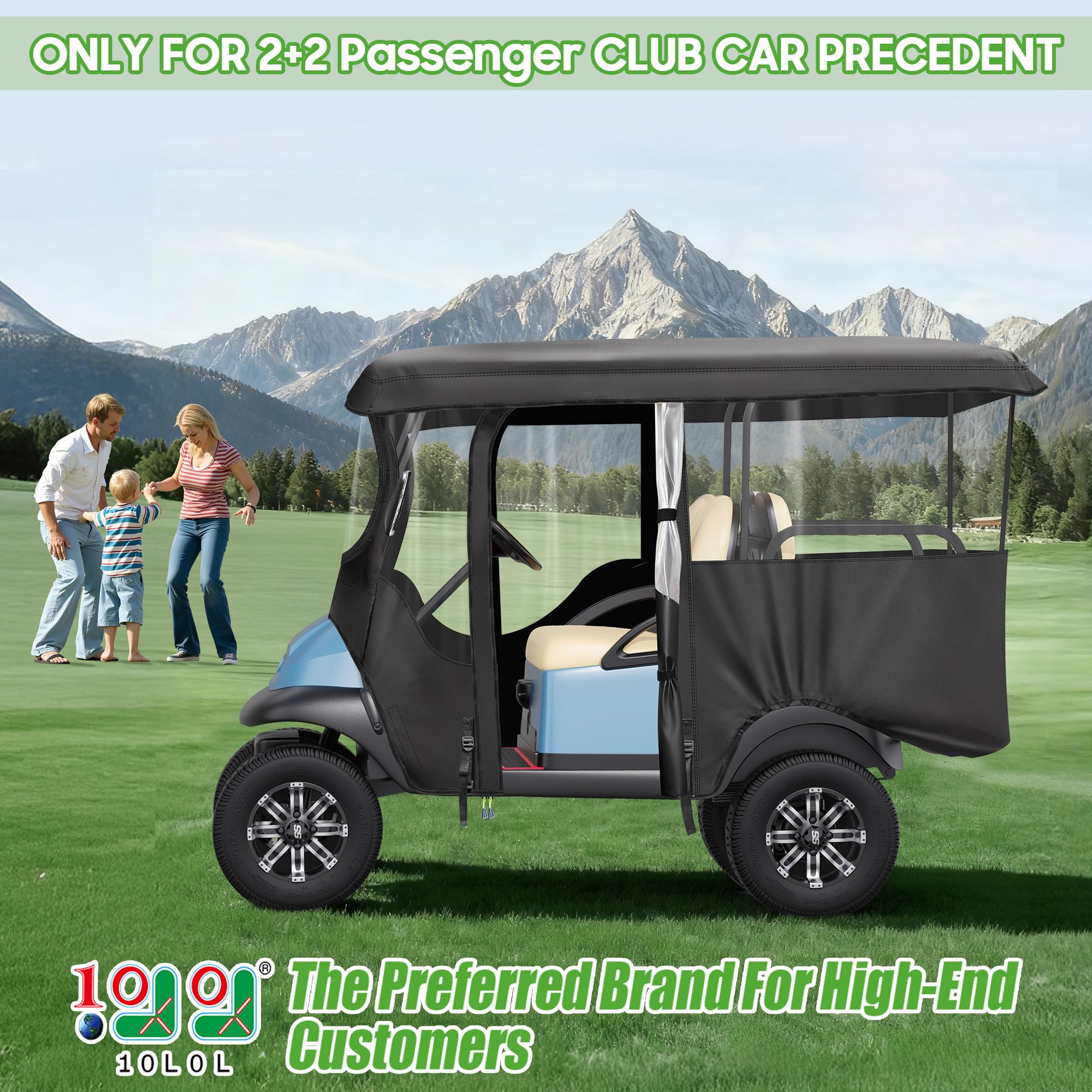 10L0L Funfa Buggy Golf para 4 pasajeros Club Car Precedente 240cm Techo extendido, 600D Cubierta Impermeable de Alta Resistencia con 4 Puertas Aberturas de PVC Transparente para Espejos Laterales