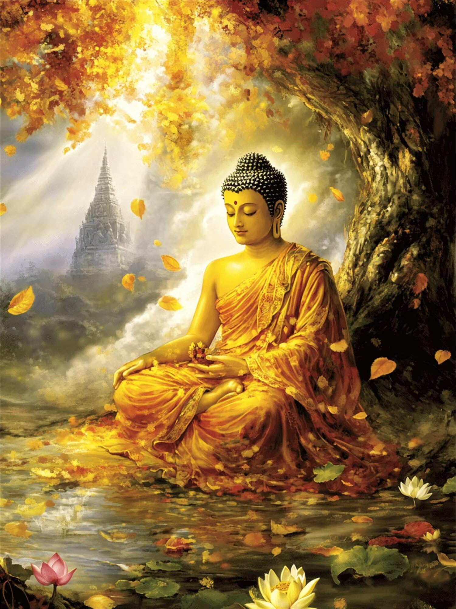 zen Malowanie po numerach dla dorosłych bez ramki płótno 90x120cm, malowanie według numerów dla dorosłych wzór krajobrazu z 3 pędzlami i pigmentem akrylowym do malowania według liczb dla dorosłych