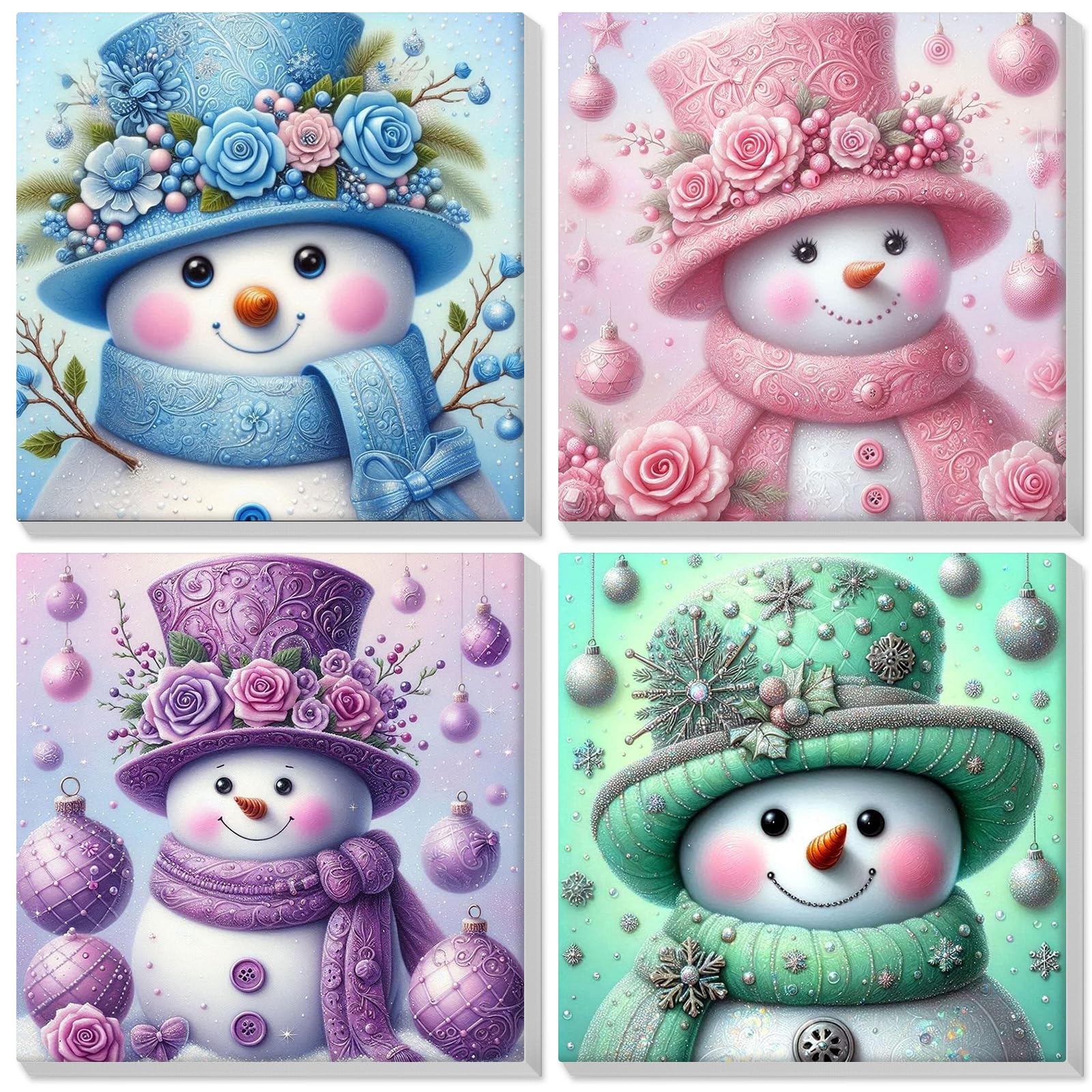 Lxmsja 4 Pack Paint by Numbers Christmas for Adults Beginner with Frame, Painting by Numbers Snowman for Adults on Canvas, Diy Acrylic Painting Kit for Home Wall Decor, 8x8inch