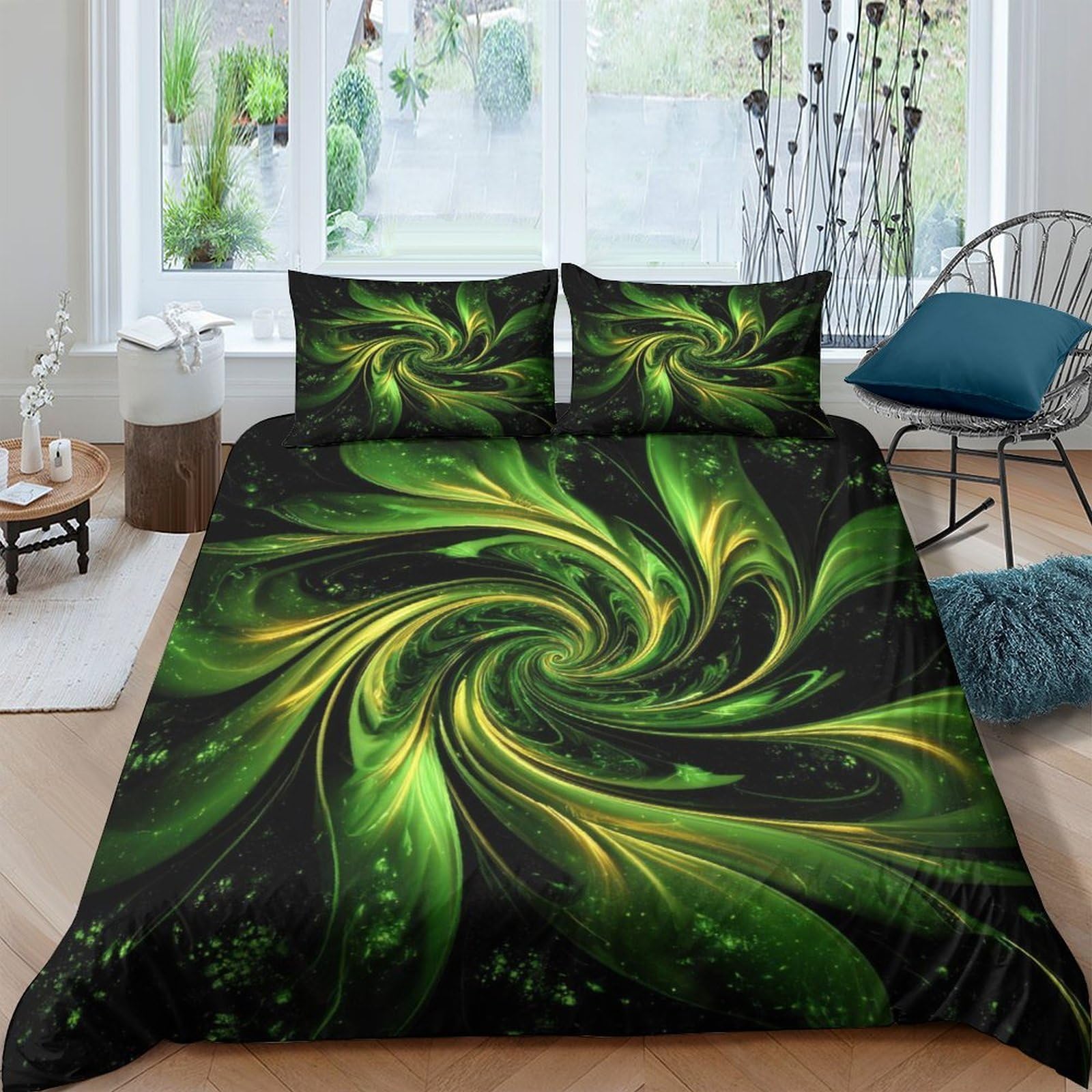 Ctjqhvkz Style-3 3D Printed Green Swirl Fitted Sheet Microfiber Soft Breathable Abstract Leaf Mattress Cover For Bedroom Guest Room Home Decor Single（135X200cm）