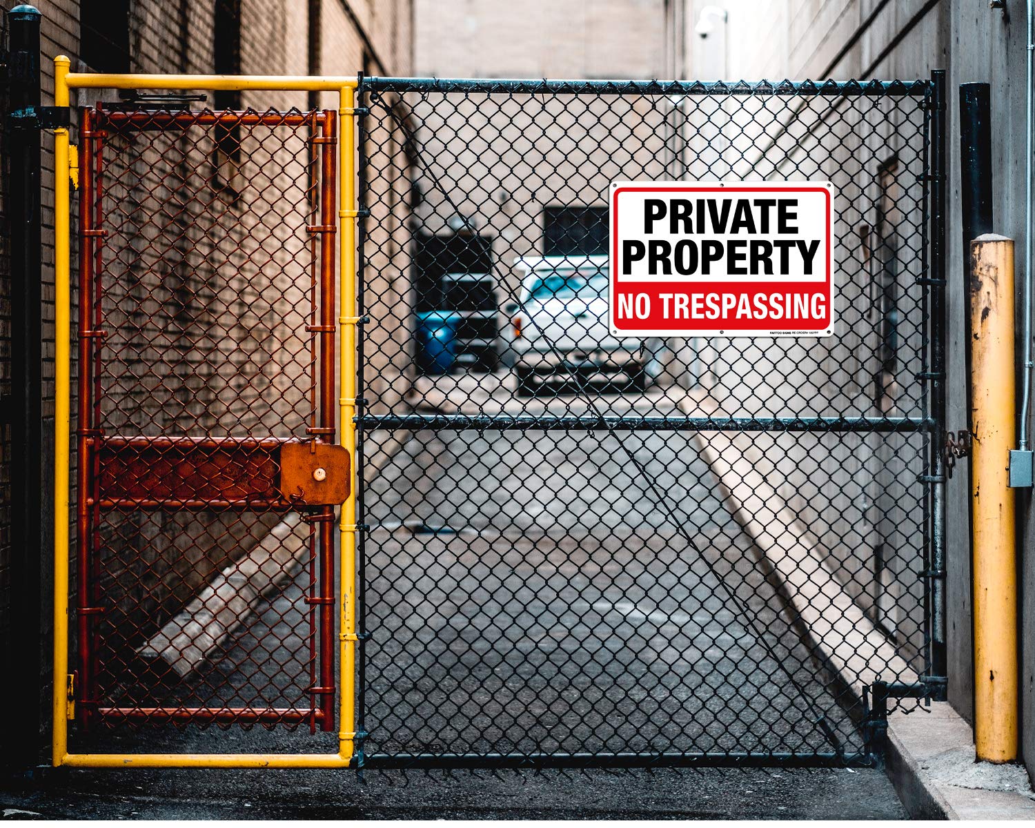 Private Property No Trespassing Metal Sign (4 Pack), 10 x 7 Inches Rust Free .040 Aluminum Sign – Reflective – Weatherproof - Easy to Mount - Indoor / Outdoor Use