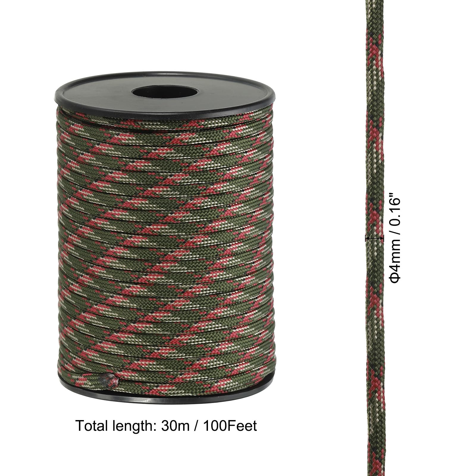 PATIKIL 100FT 550 Paracord, 9 Strand Parachutes Cord Spool 4mm Survival Strong Rope String for Camping Hiking Fishing Jungle Camo - Image 2