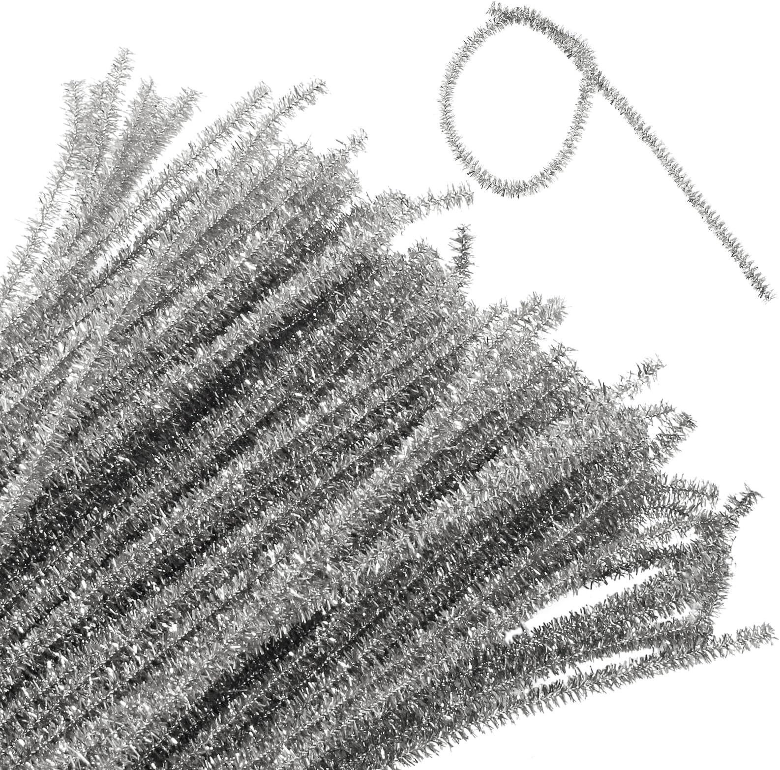100 Pcs Pipe Cleaners Craft, Glitter Silver Chenille Stems Pipe Cleaners, DIY Pipe Cleaner Bulk 6mm Fuzzy Pipe Cleaners for Crafting Arts Decorations Festivals
