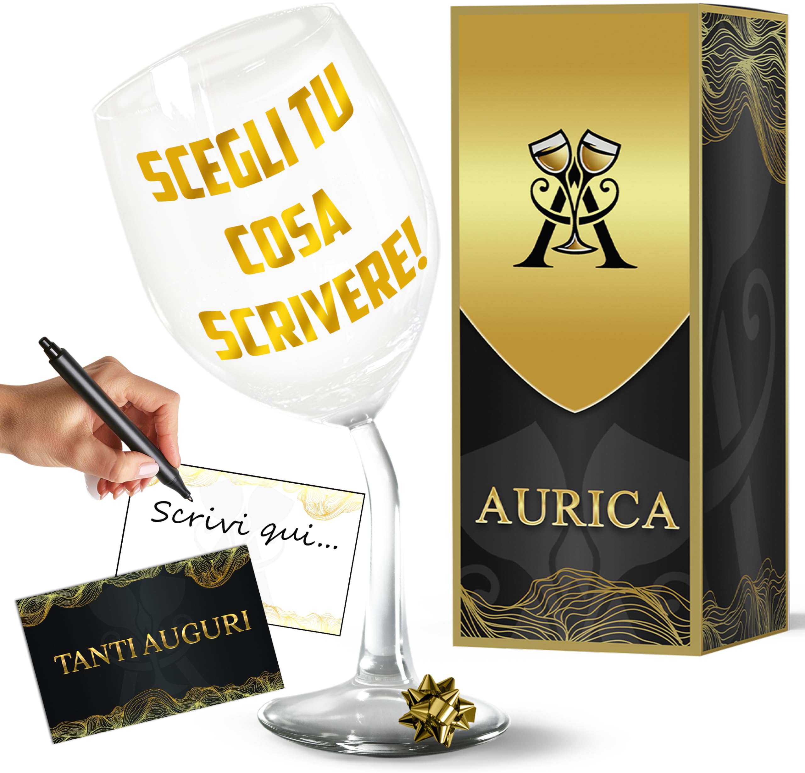 Calice Vino Personalizzato SCEGLI TU COSA SCRIVERE! - Bicchiere Piegato Da 440 ml - Idea Regalo Originale Per Uomo E Donna - Perfetto per Ogni Occasione