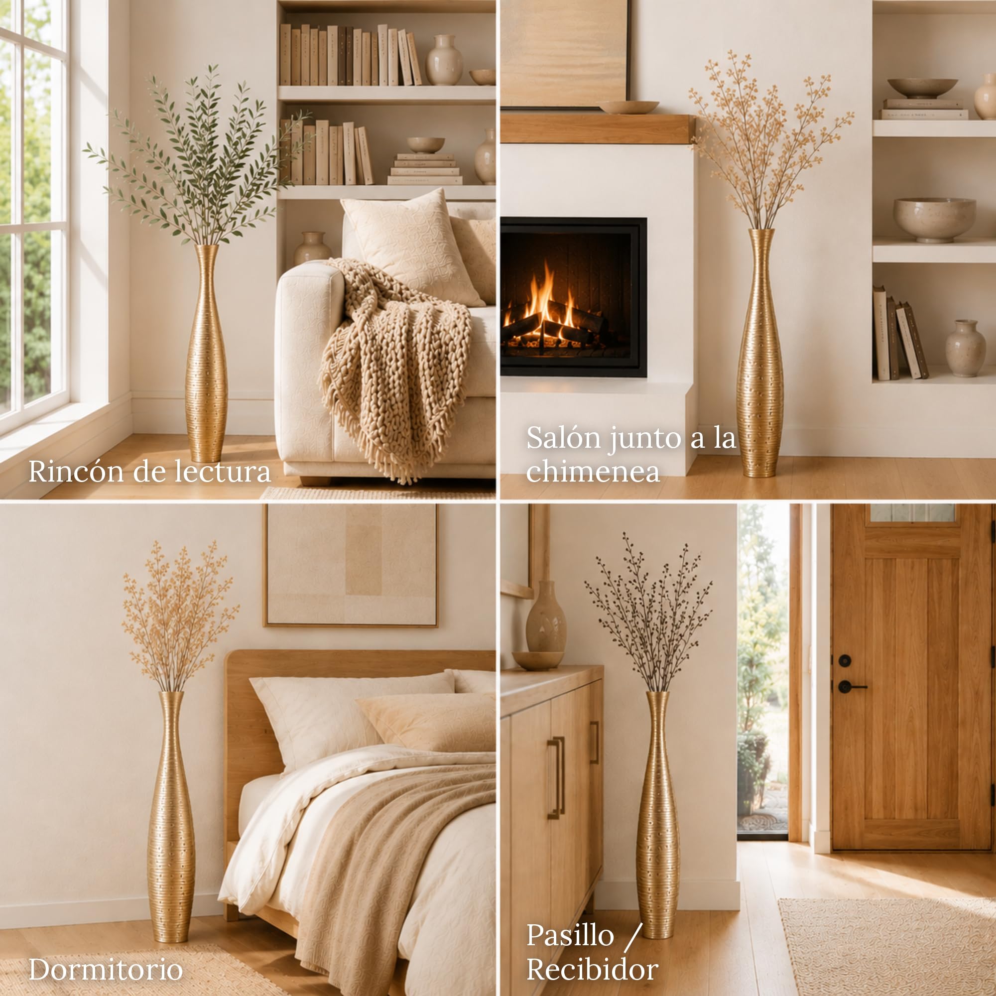Leewadee Jarrón de Suelo Grande 85 cm Madera de Mango Pampa & Flores Secas | Jarrón Deco para Salón, para Ramas & Hierbas Secas. Más resistente que la Cerámica, sin Agua. Boho