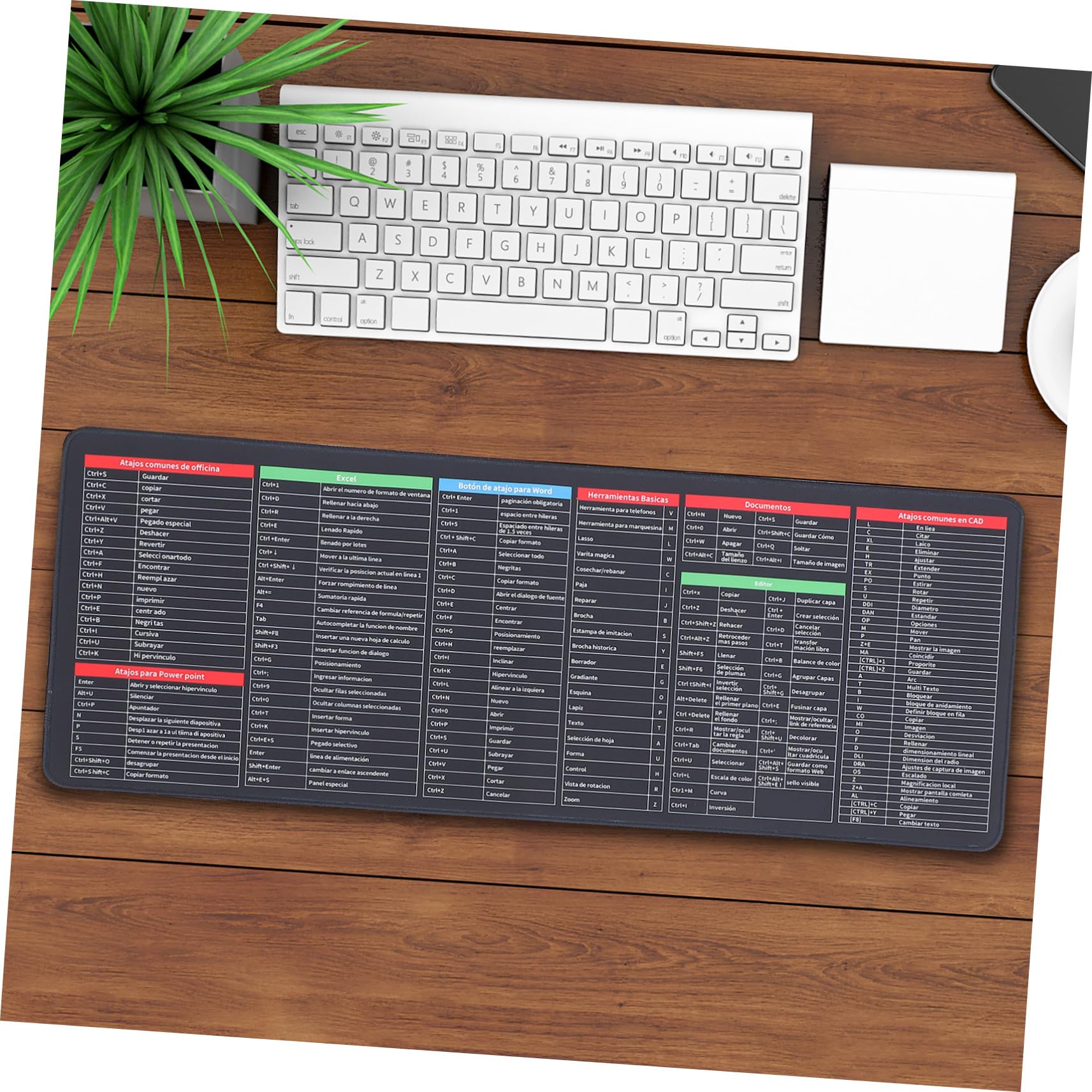 DOITOOL Mauspad mit Tastenkombinationen 300x800x3mm für Büro | Excel Spickzettel Schreibtischunterlage, Gaming Matte, Multifunktionales Computer Mauspad, Spanisch