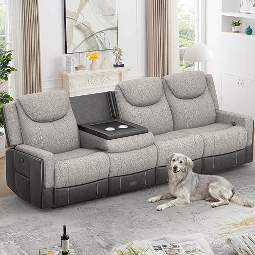 Miniatura 10 de Juego de sofá reclinable manual de dos plazas, sofá reclinable de 2 plazas con consola de almacenamiento y silla reclinable individual extragrande,