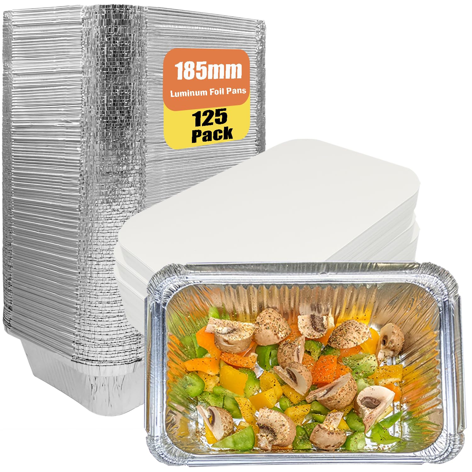 Lot de 125 Barquette Aluminium avec Couvercle 700 ML, Idéal pour Four, Barbecue, Congélation et Batch Cooking, Plat Aluminium Jetables Multi-usages