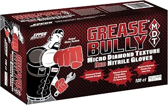 EPPCO Grease Bully 7-Mil Red Nitrile Gloves Disposable Powder Free, Latex Free Textured Superior Grip Glove, Singles