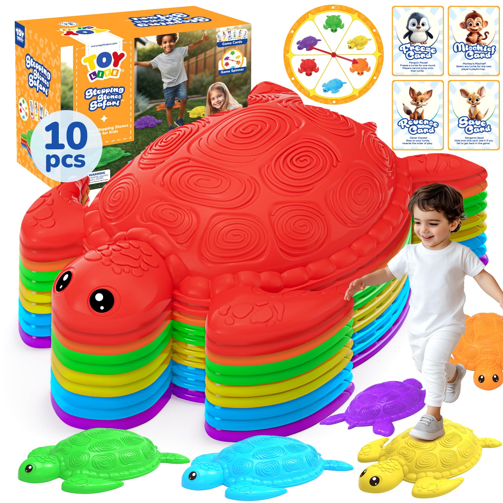 TOY Life Turtle Balance Stepping Stone for Kids, Indoor Outside Toys for Kids Ages 4-8, Toddler Outdoor Toys, Stepping Stones Game, with Cards and Spinner
