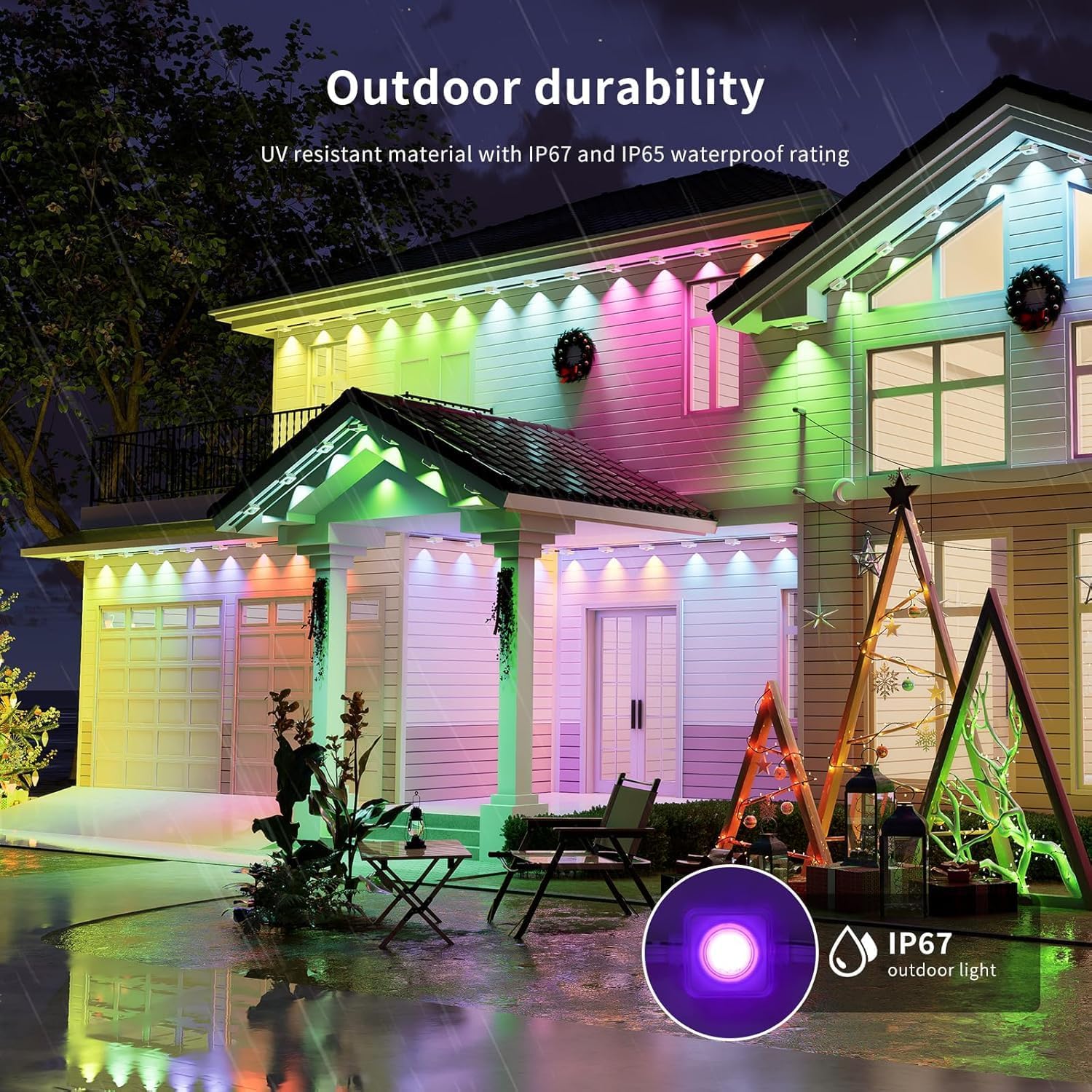 Smart LED Outdoor String Lights, 100ft 60 LEDs with App and Remote Control, IP67 Waterproof
