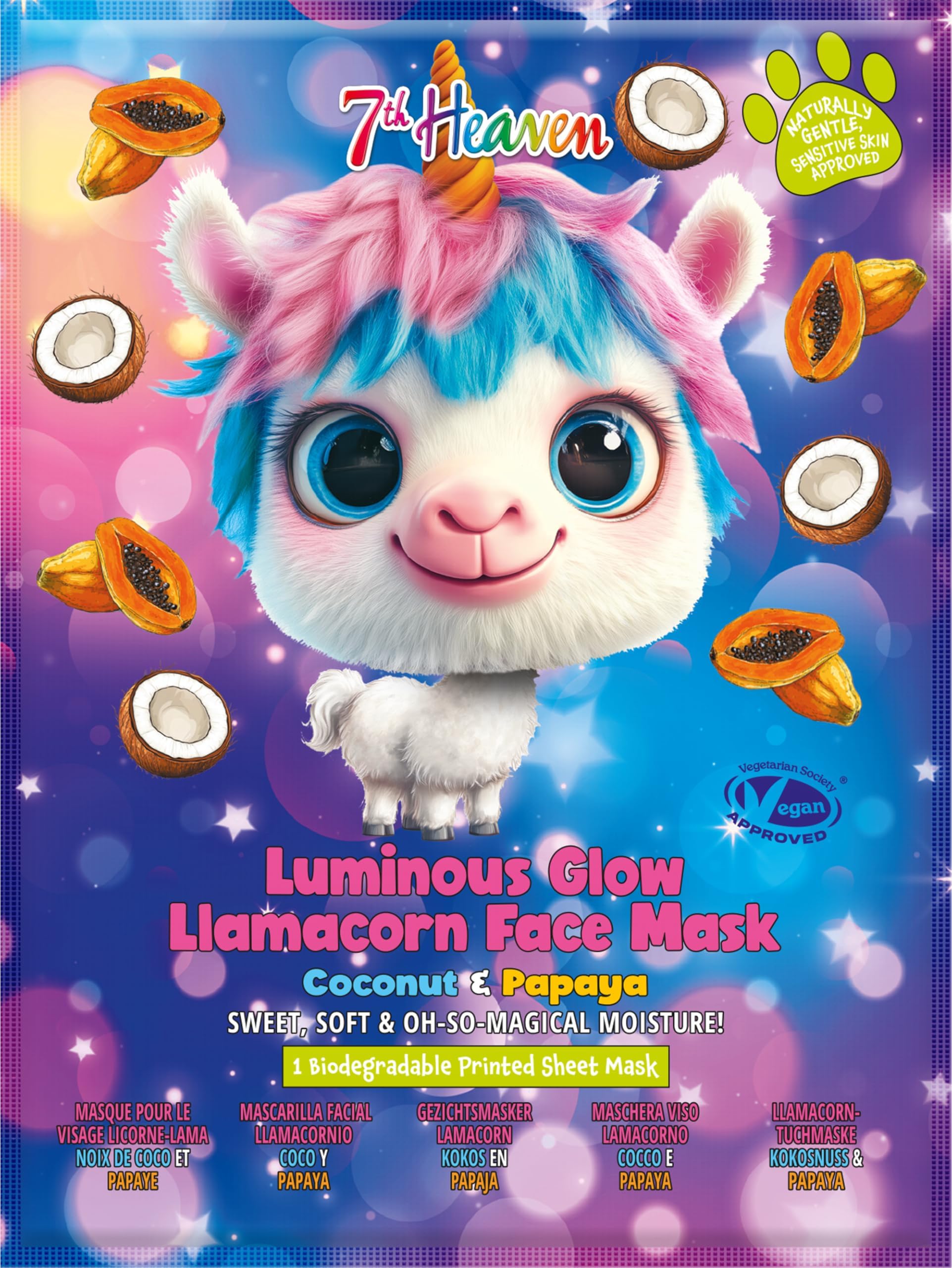 7th Heaven Llamacorn Face Mask, Hydrating Face Mask for Sensitive Skin, For Children Age 8+, Cruelty Free Sheet Masks - Genuine 7th Heaven Face Masks Skincare