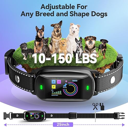 Miniatura 6 de TASDISE - Collar antiladridos para perros grandes, medianos y pequeños, 6 modos ajustables, collar de entrenamiento antiladridos con 5 niveles de